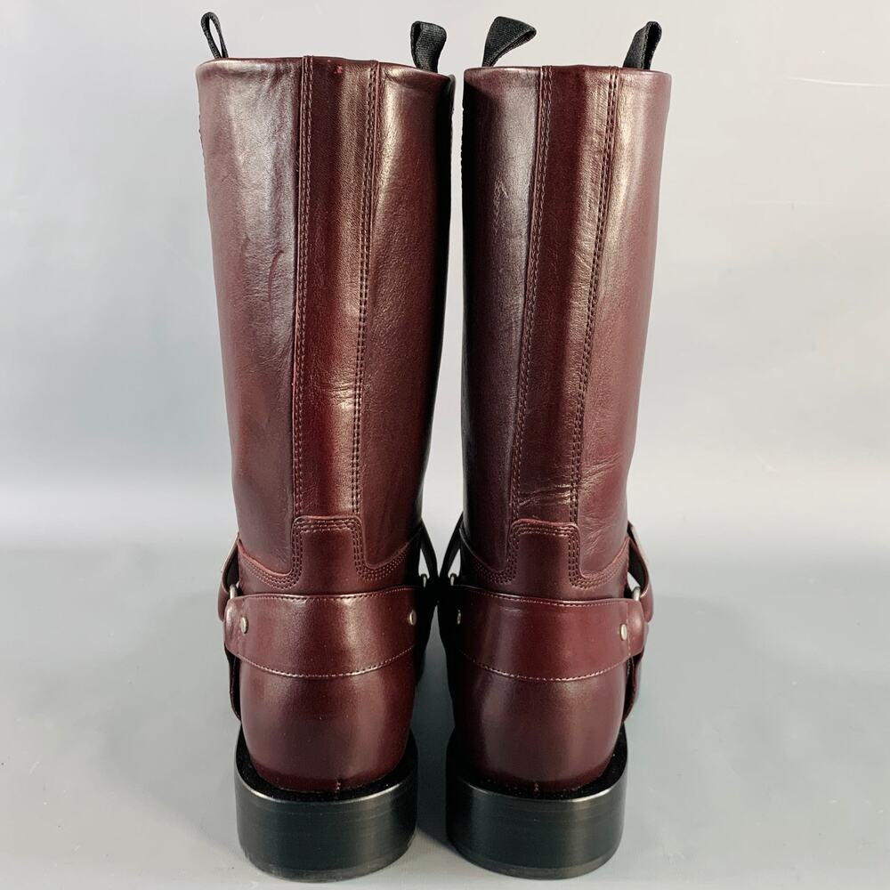 BURBERRY Size 9.5 Burgundy Leather Calf High Pull On Harness Boots - Picture 3 of 9